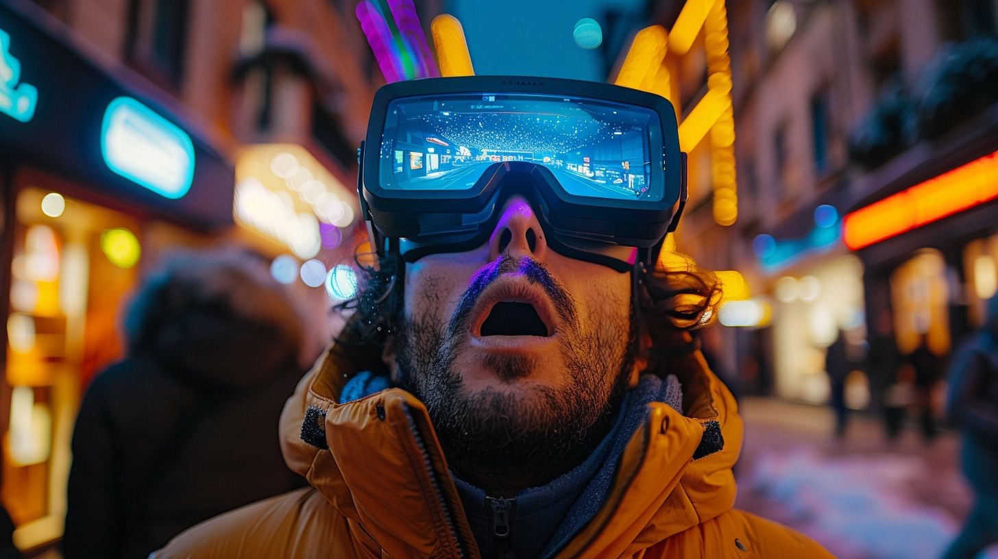 Una hombre adulto camina por una calle de noche con lentes de realidad aumentada - (Imagen Ilustrativa Infobae)