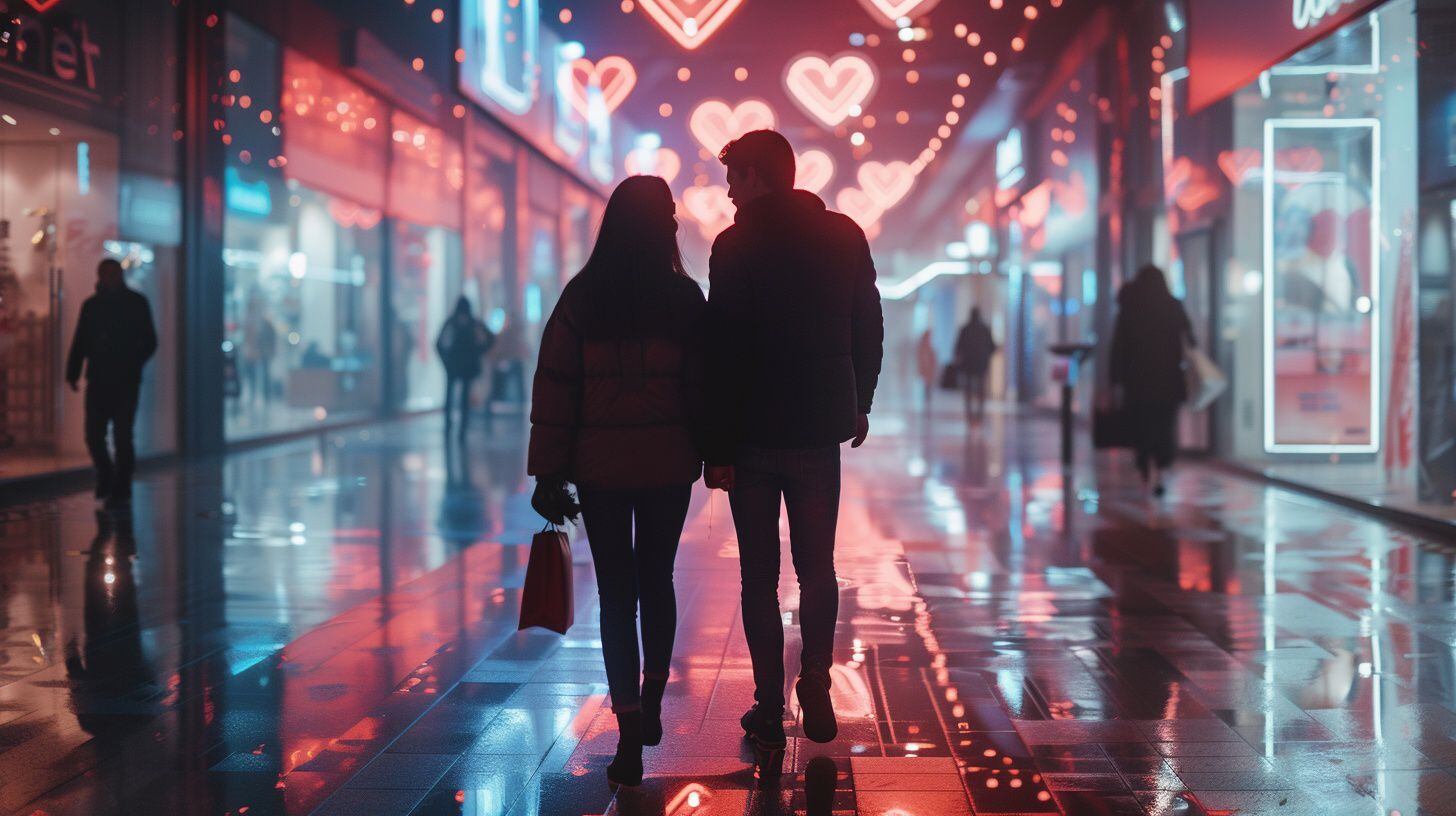 Compras de San Valentín, elecciones de pareja, ambientes románticos en centros comerciales, intercambio de regalos - (Imagen Ilustrativa Infobae)