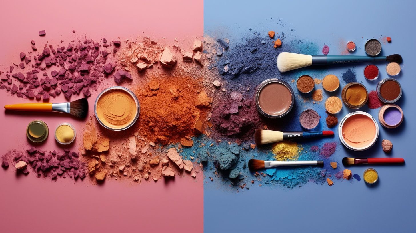 Cremas, sombras y labiales dispersos con texturas y colores alterados por baja calidad - (Imagen Ilustrativa Infobae)