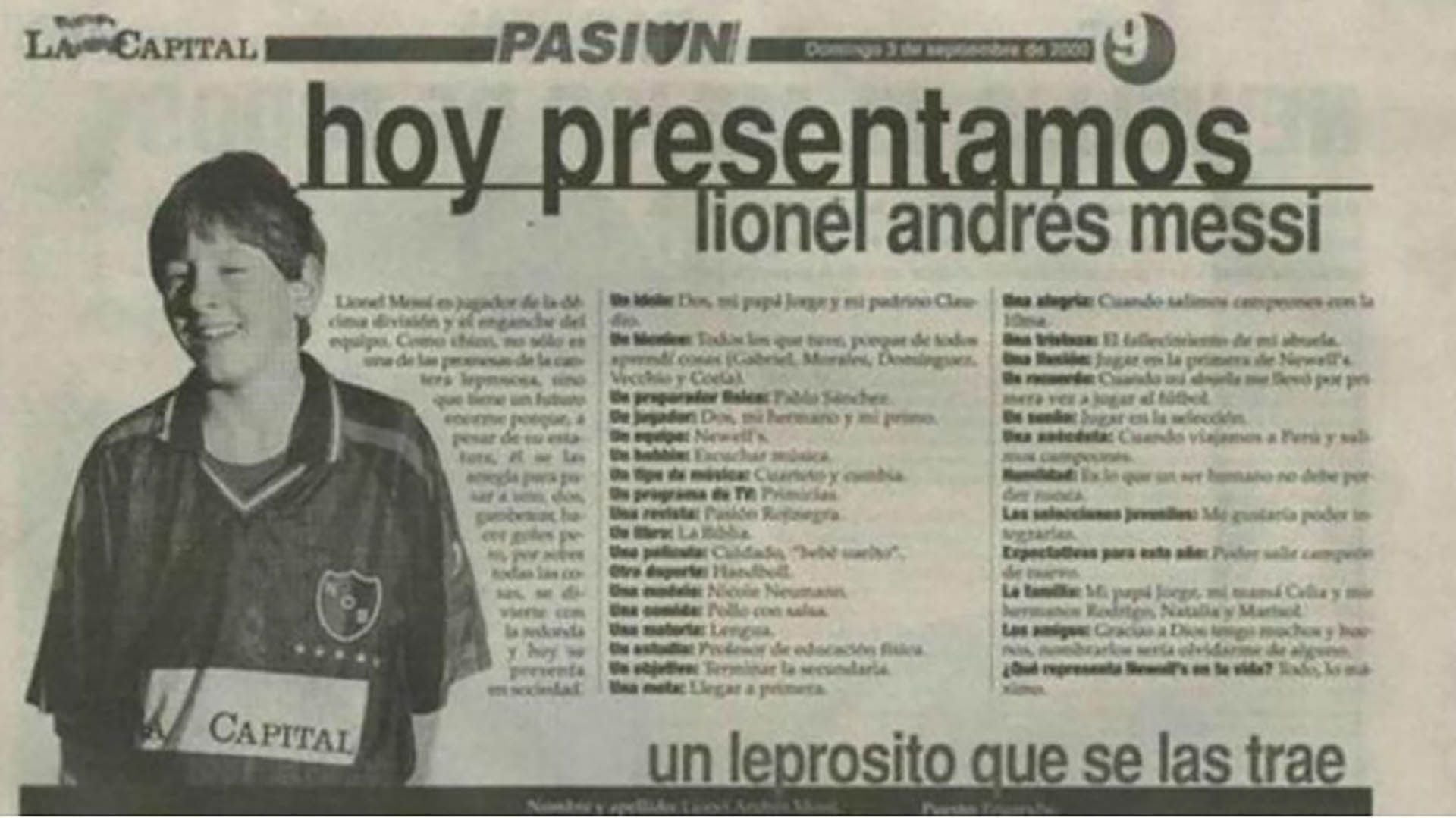 La primera entrevista que dio Lionel Messi en las inferiores de Newell's (Diario La Capital de Rosario)