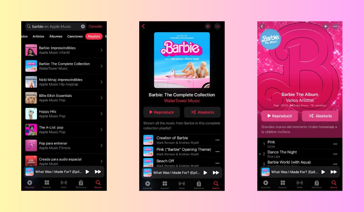 La playlist y el álbum con las canciones de la película de Barbie en Apple Music. (Apple)