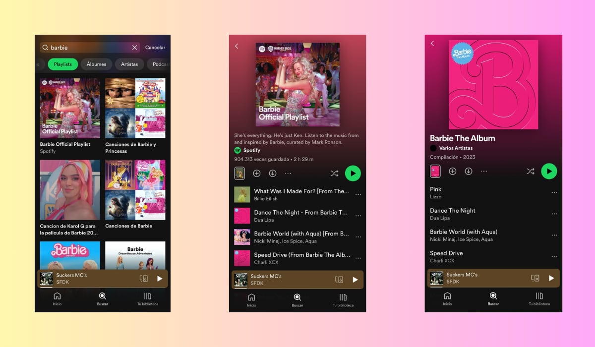 La playlist y el álbum con las canciones de la película de Barbie en Spotify. (Spotify)
