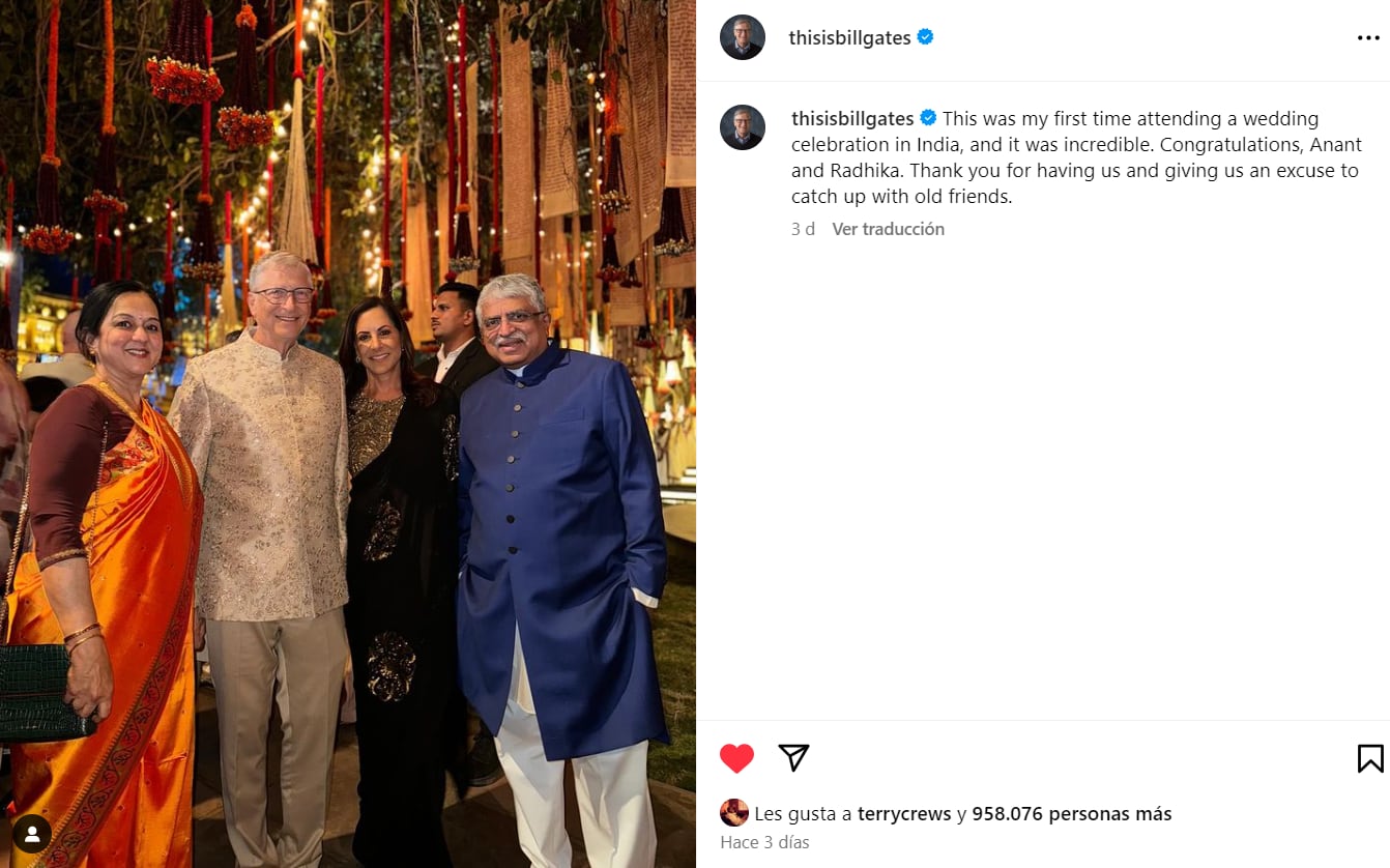 El empresario se encontraba en los eventos prenupcionales de Mukesh Ambani y Radhika Merchant. (Instagram: thisisbillgates)