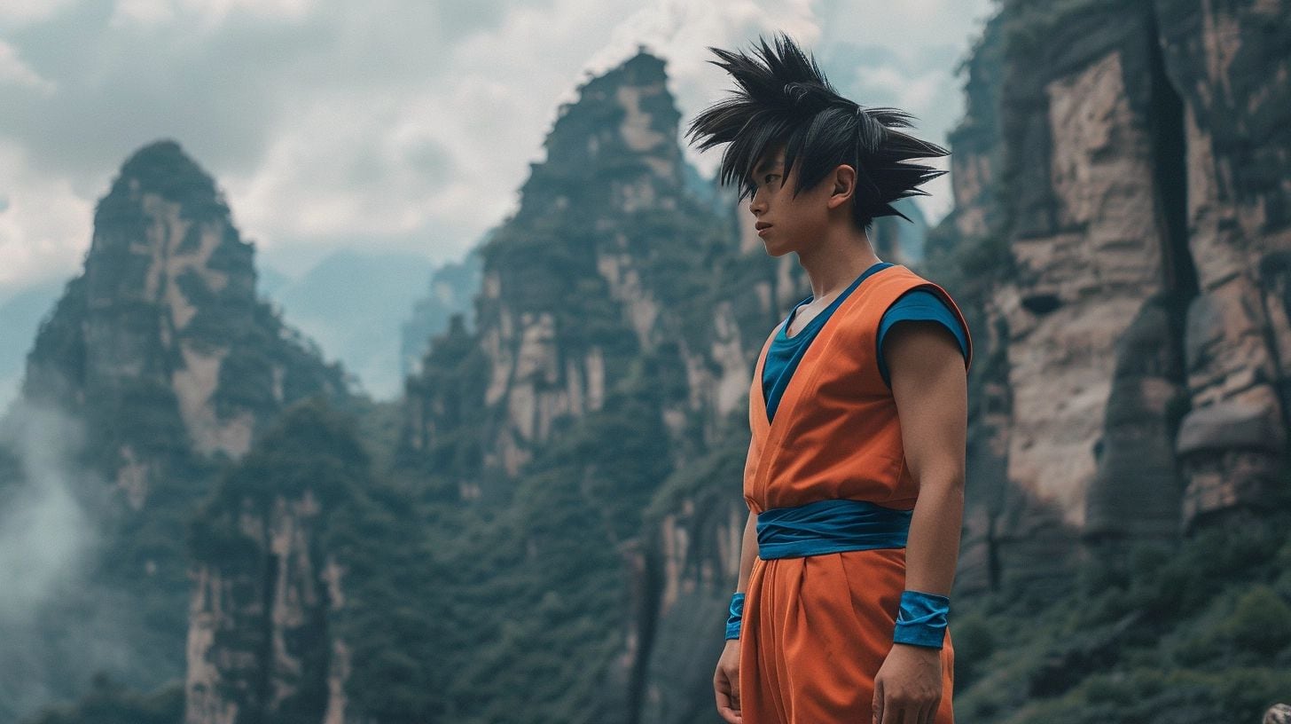 Retrato de Goku, de la serie japonesa Dragon Ball, recreado por inteligencia artificial para parecer una persona real, respetando el estilo de Akira Toriyama. Destaca la fusión entre el anime y la vida real. (Imagen ilustrativa Infobae)