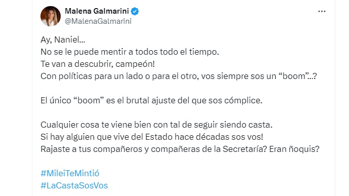 El tuit de Galmarini contra Scioli