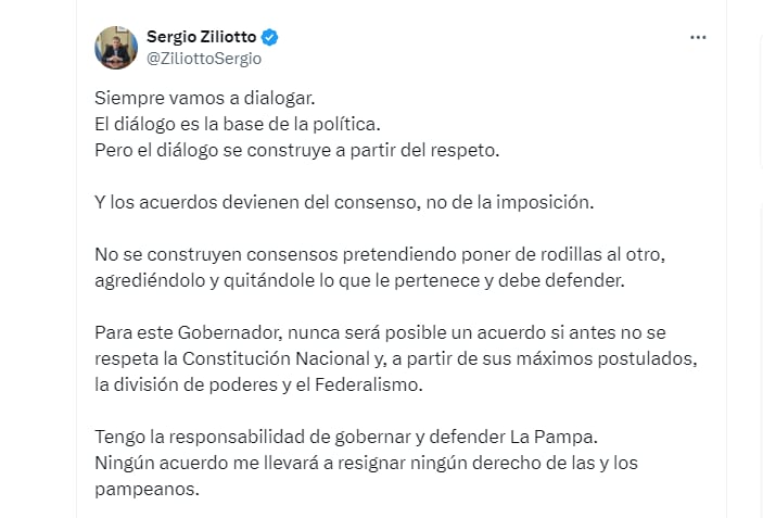 El tuit de Sergio Ziliotto