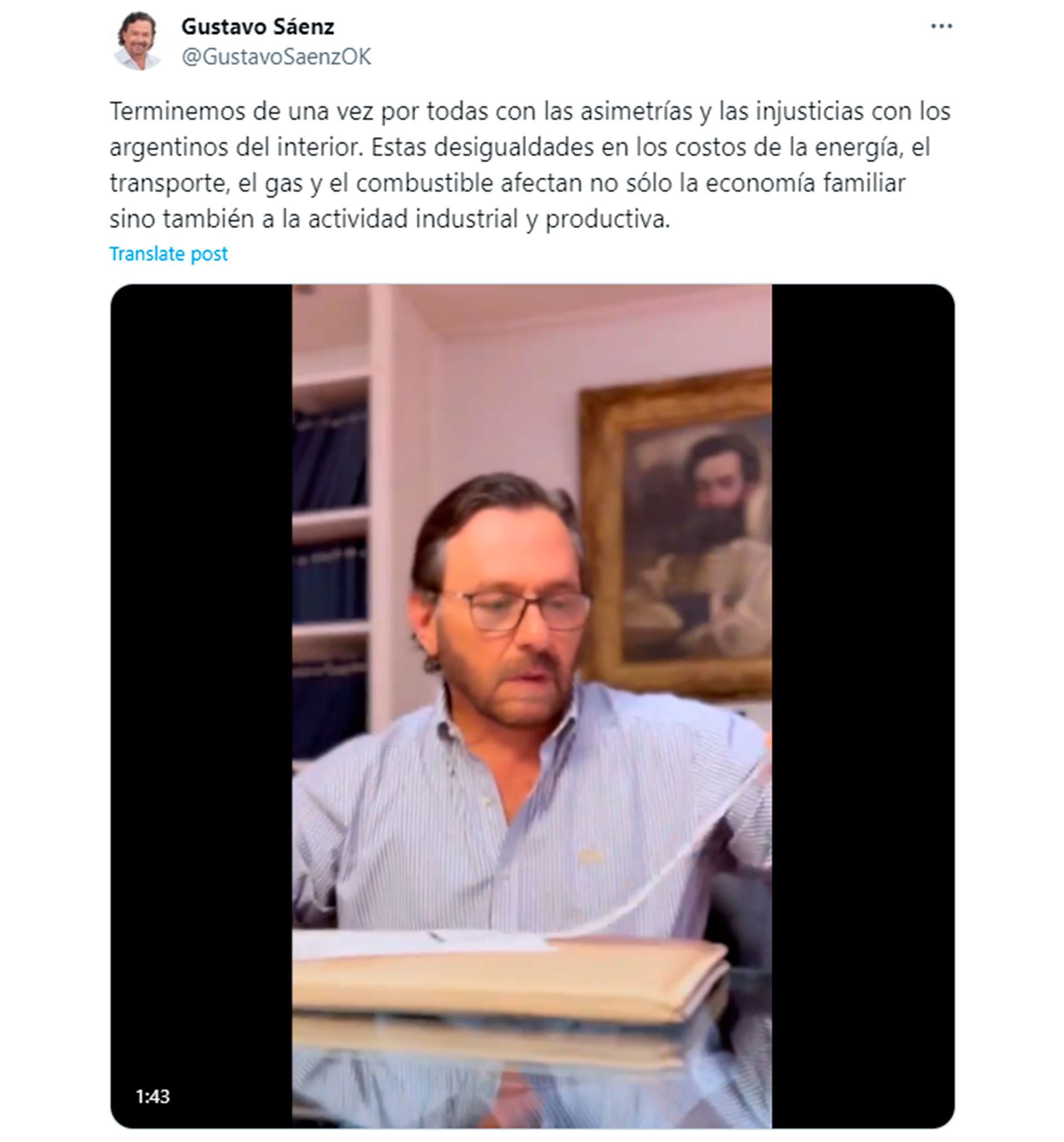 Mensaje del gobernador de Salta, Gustavo Sáenz