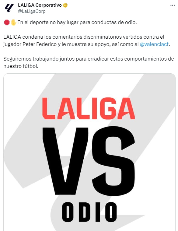 Comunicado de LaLiga en contra de los comentarios discriminatorios (LaLiga)
