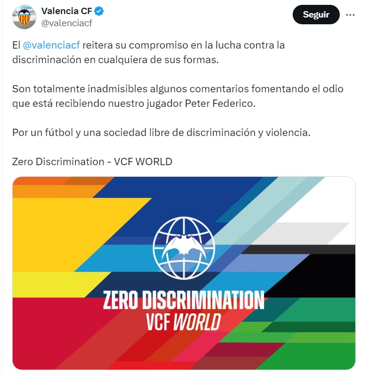 Comunicado oficial del Valencia en X (antes Twitter)