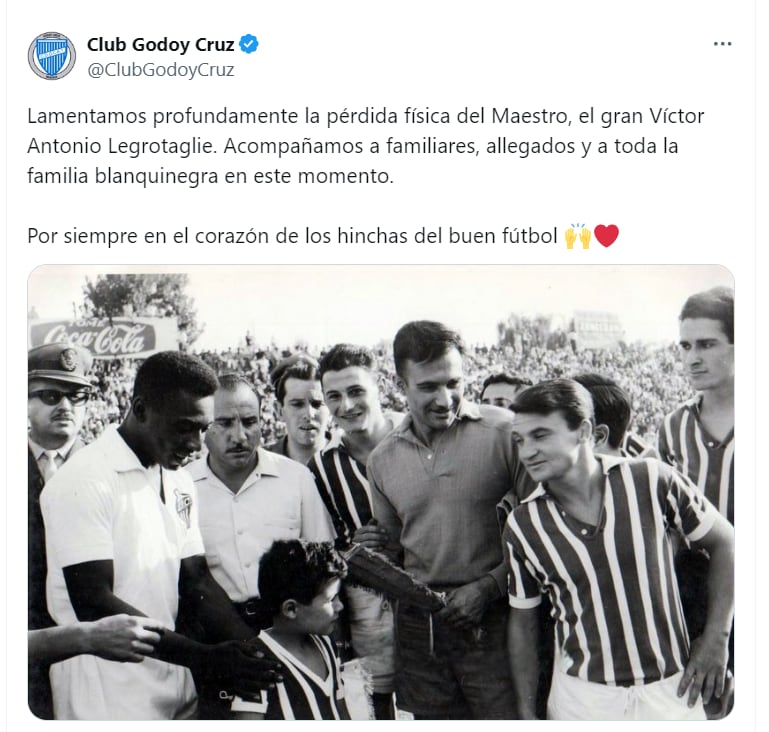 El mensaje de Godoy Cruz sobre Víctor Antonio Legrotaglie