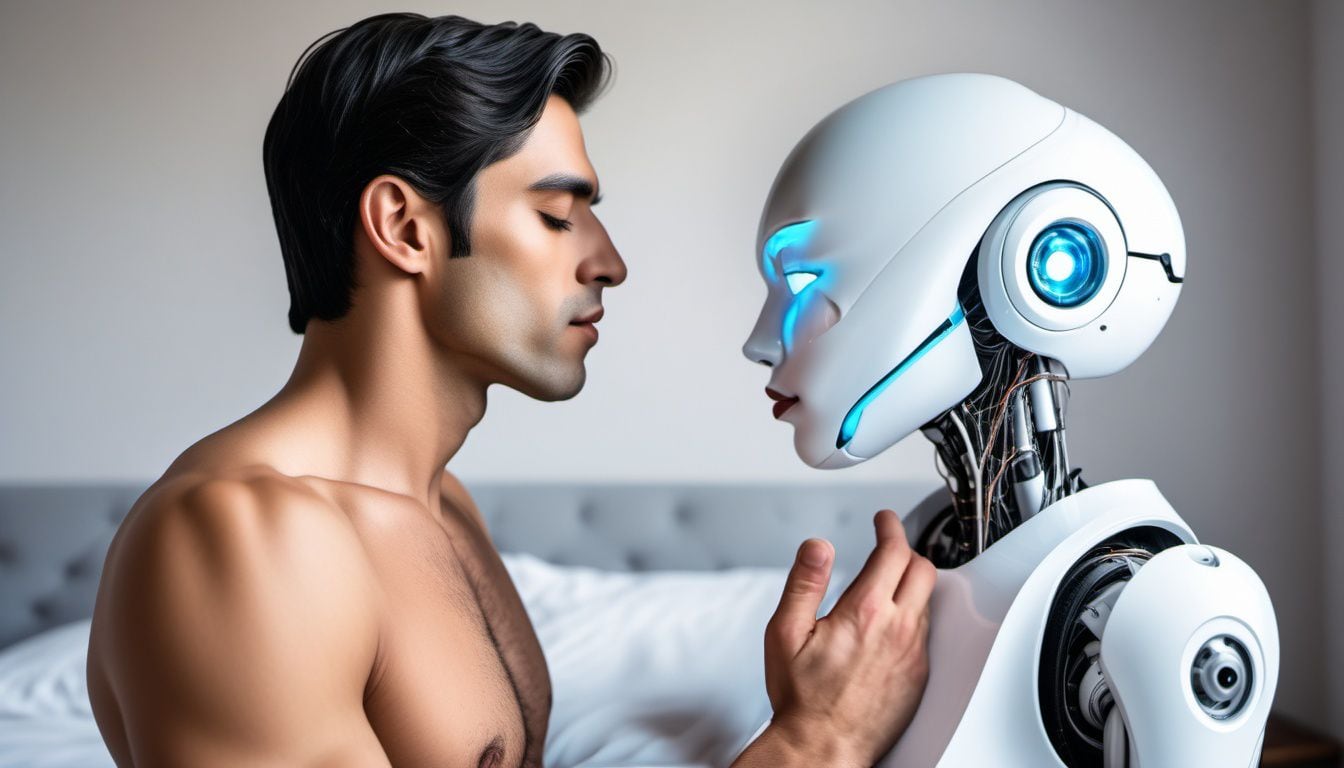 Un hombre desnudo acaricia a un robot (Imagen Ilustrativa Infobae)