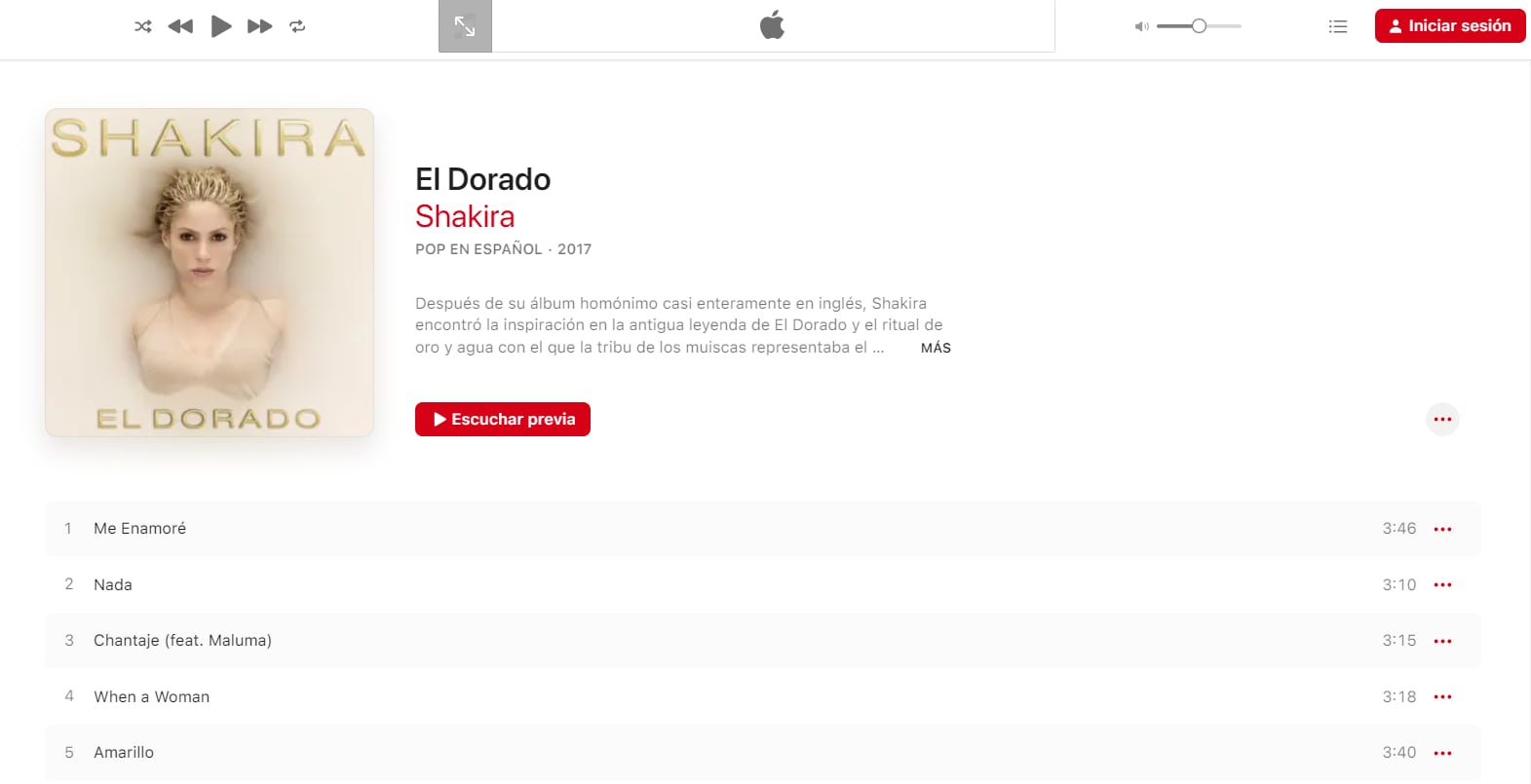 El Dorado es el último álbum de estudio de Shakira. (Apple Music)