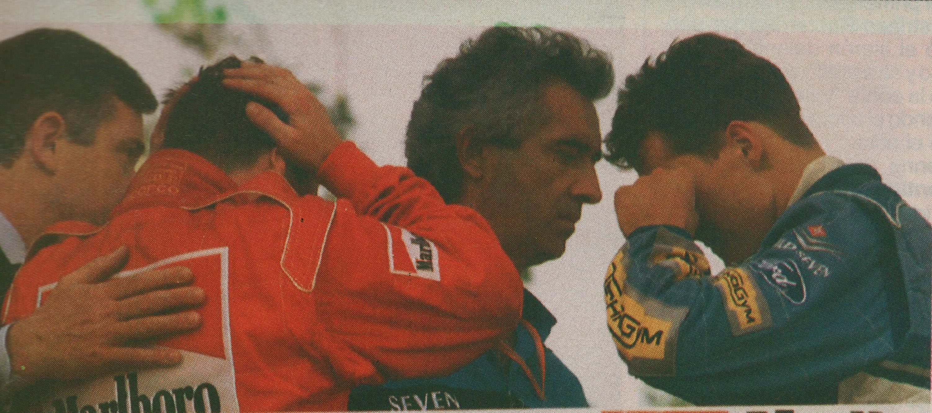Luego de las tragedias se toma la cabeza Nicola Larini, que en esa carrera reemplazó a Jean Alesi en Ferrari y la decepción de Michael Schumacher (Archivo CORSA).