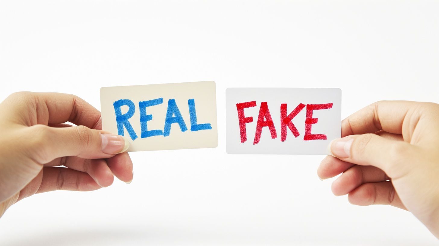 Dos manos enfrentadas sostienen cartles de "Real" y "Fake" respectivamente - (Imagen Ilustrativa Infobae)
