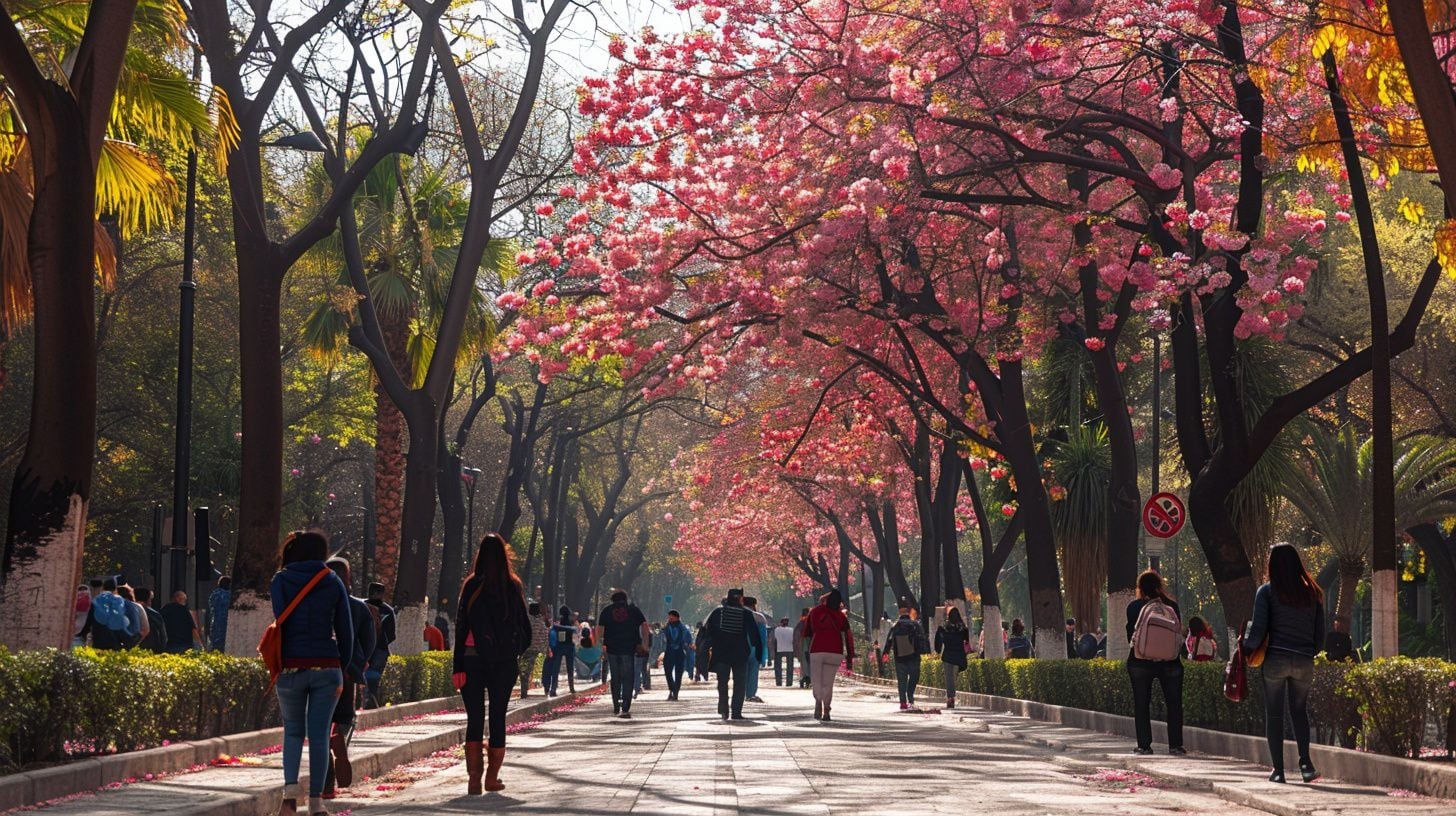 Ciudad reviviendo con la llegada de la primavera: parques llenos de flores y personas disfrutando del sol - (Imagen Ilustrativa Infobae)