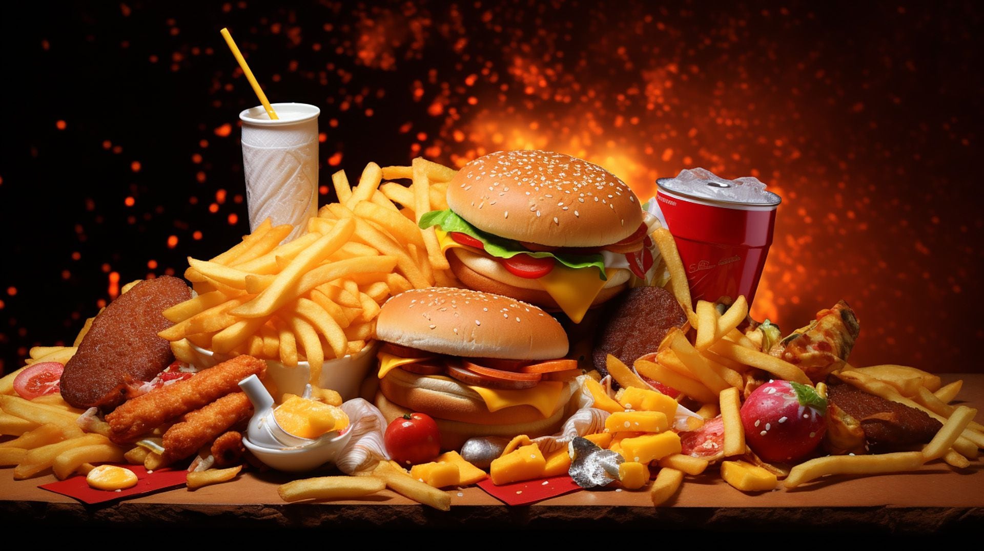 Fast Food, comida chatarra, Alimentos procesados, comida rapida - visualesIA