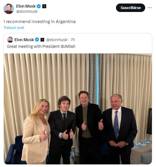 Musk recomendó invertir en Argentina