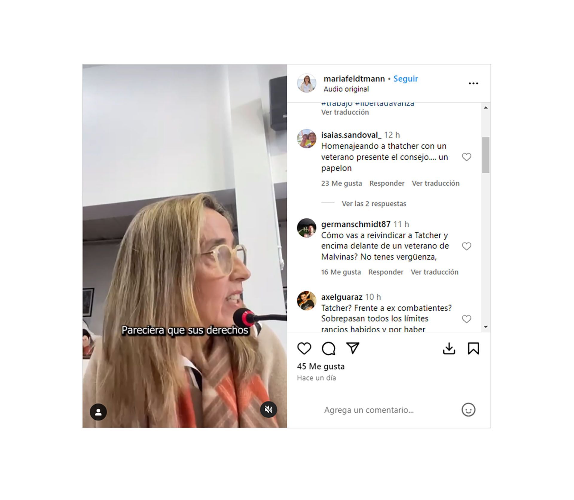 María Feldman críticas en Instagram